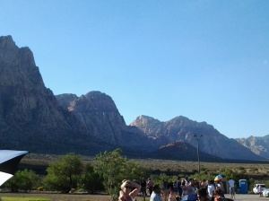 At Spring Mountain Ranch, west of Las Vegas, August 29, 2014.  We went to see a production of Shrek, and it was a ton of fun, but I always like the wait--standing out there just before sunset creates some excellent chances to see light streaming sideways through these mountains.
